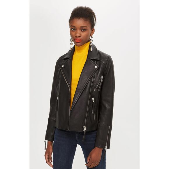 Topshop Black Dolly Real Leather Biker Jacket Motorcycle Moto Zip Up Size 6 S - Picture 10 of 10